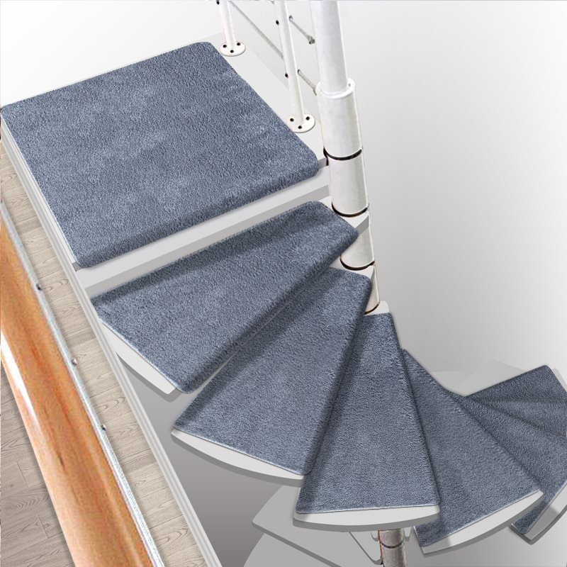 Solid color spiral stair mat self-adhesive non-slip carpet glue-free tread mat solid wood duplex stair mat