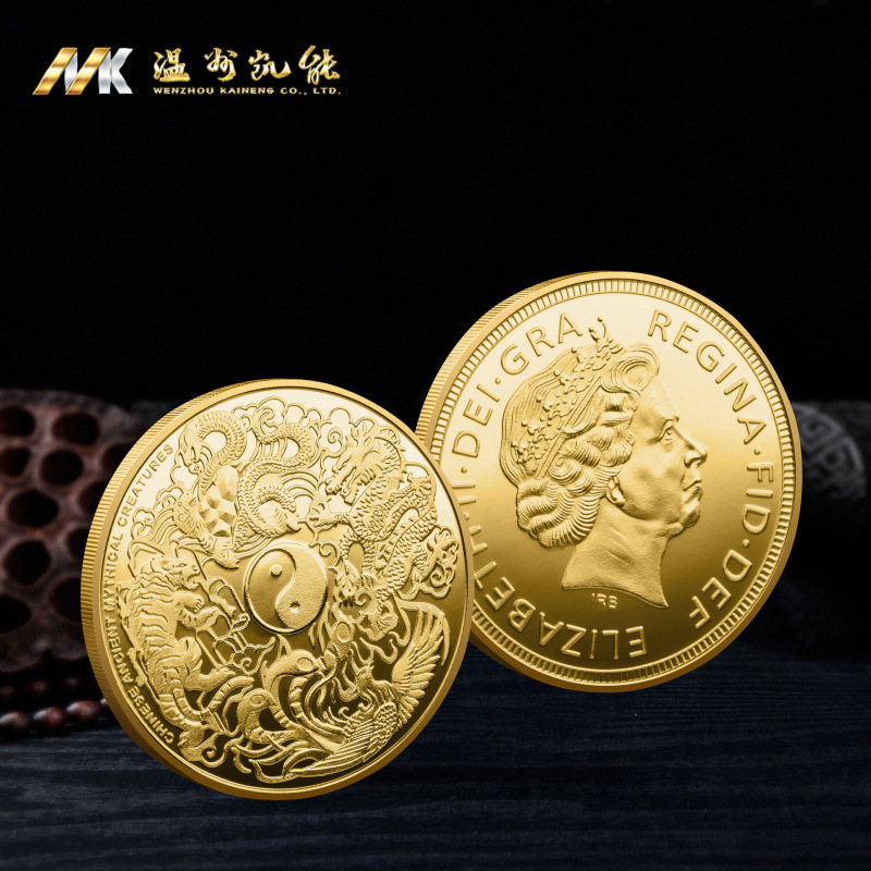 Colorful Four Divine Beasts Commemorative Medal Dragon and Tiger Fight 3D Relief Chinese Style Metal Commemorative Coin