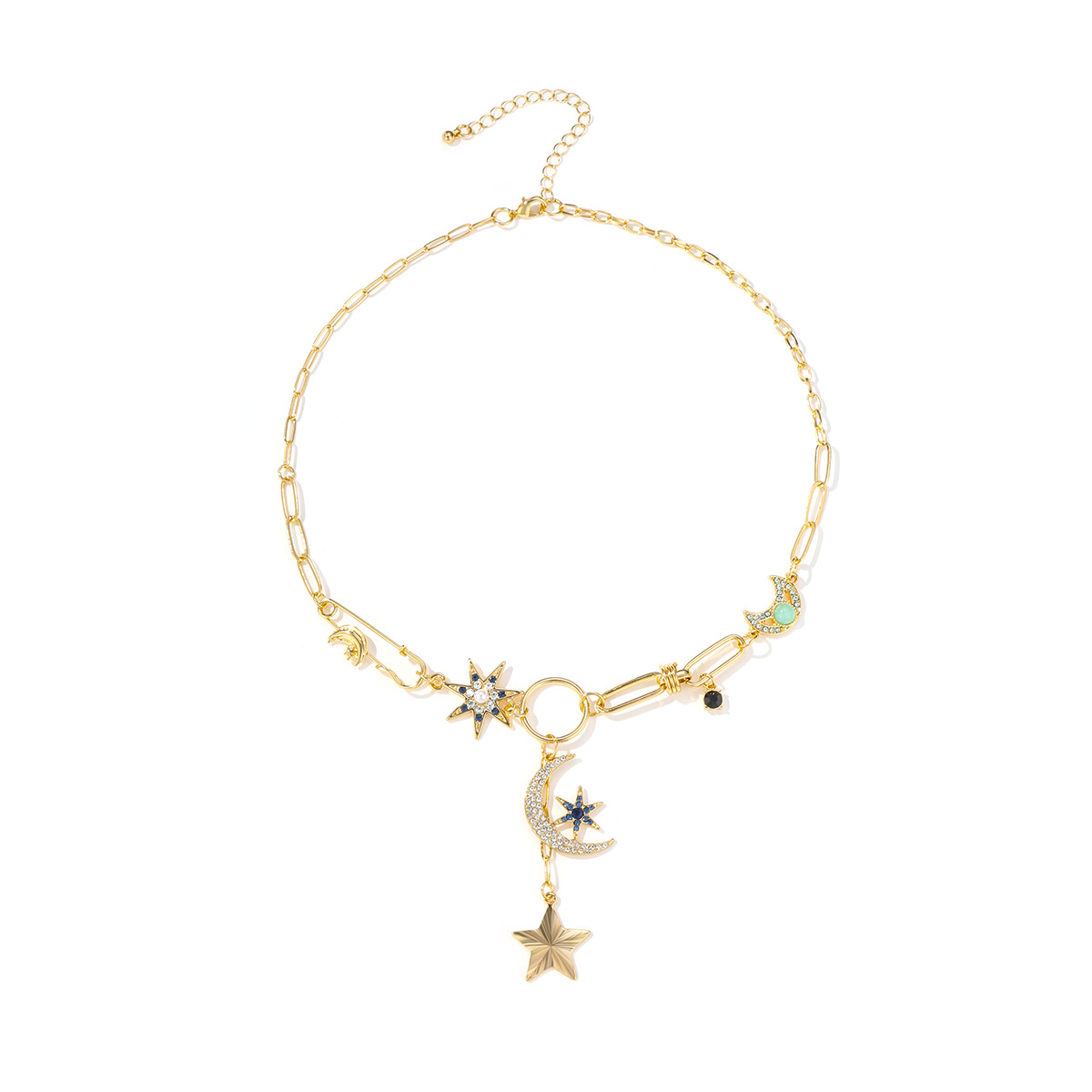 Kenjie mysticism coin rhinestone embossed small pendant bib necklace for women neck accessory