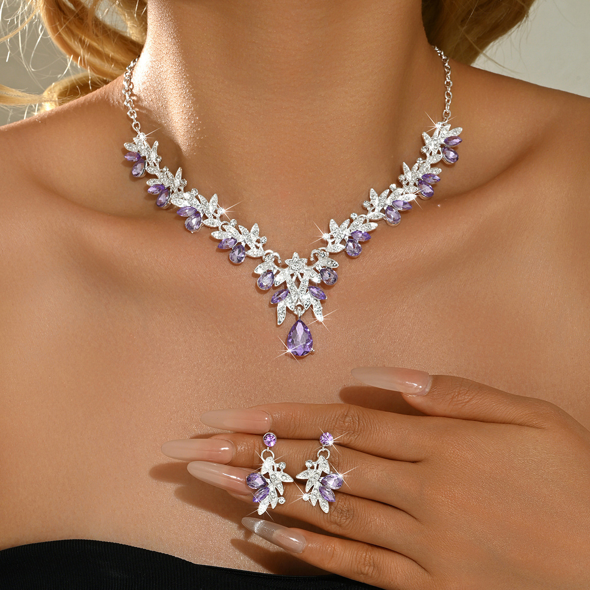 Jewelry Set Multicolor Necklace Earrings Two-Piece Wedding Banquet Accessories