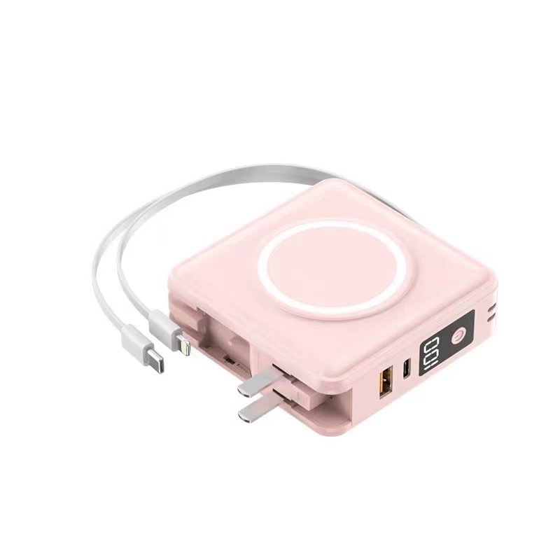 All-in-one plug fast charging wireless magnetic charging power bank PD20W dual cable 15000MA