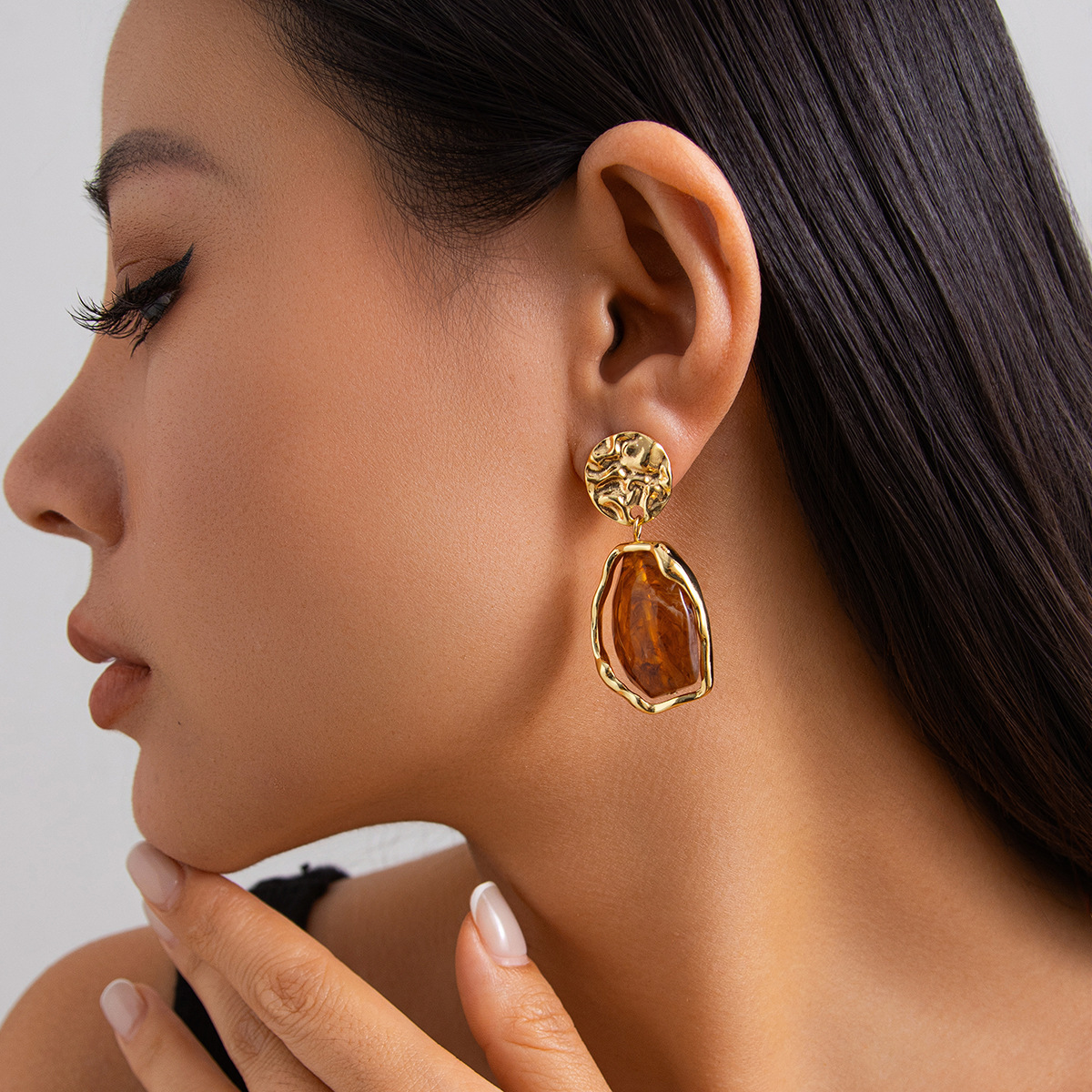 Jewelry metallic earrings style pearl square pleated earrings