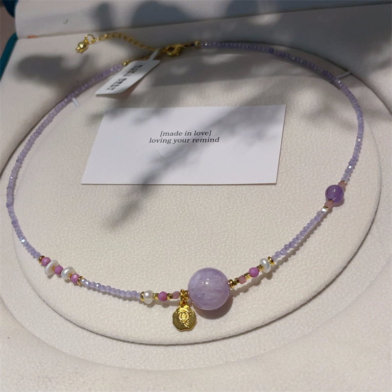 New Chinese Style Amethyst Freshwater Pearl Necklace Amethyst Li Fire Crystal Ball Pendant Choker Simple Necklace