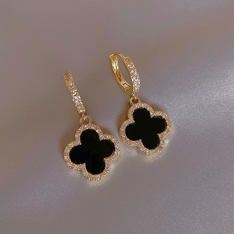 Four Leaf Clover Earrings for Women Small Fragrance Earrings 2022 New Copper Gold Plated Sparkling Zircon Earrings