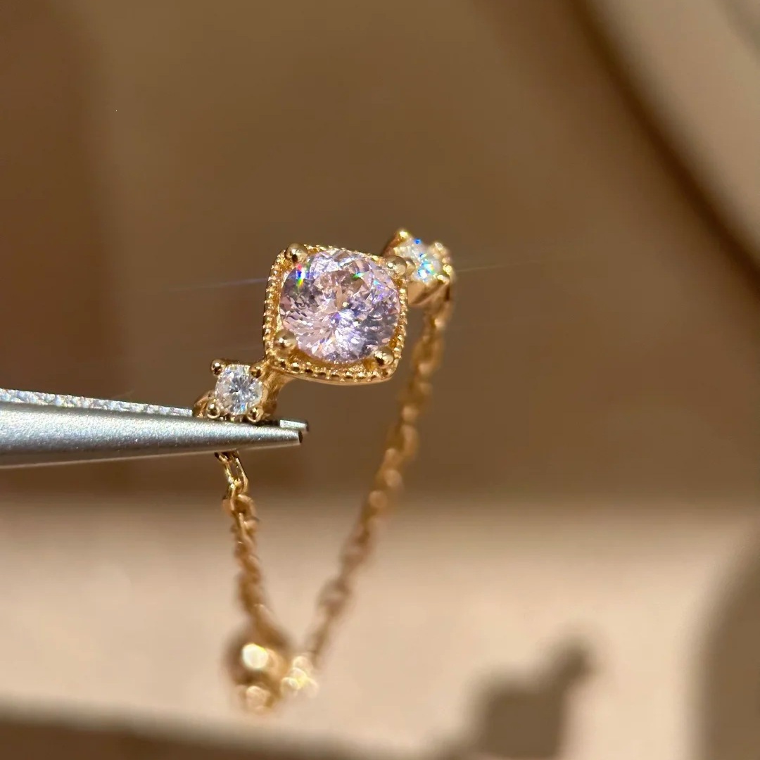 Galaxy dwelling mint manbo Paraiba color ring starry sky bird's nest cut pink diamond stretch chain women's ring