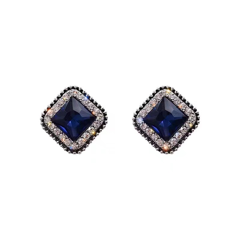 Blue crystal earrings square simple ear studs women elegant ear accessories