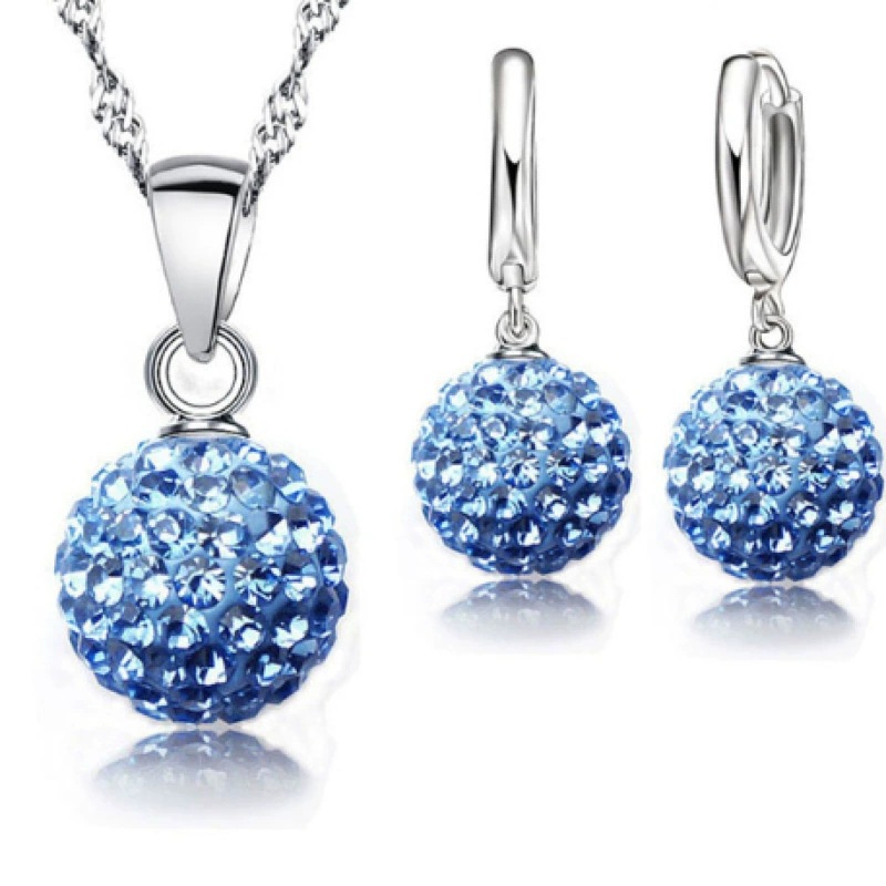S925 10mm AB mud full diamond ball water wave chain tassel crystal full diamond set earrings necklace