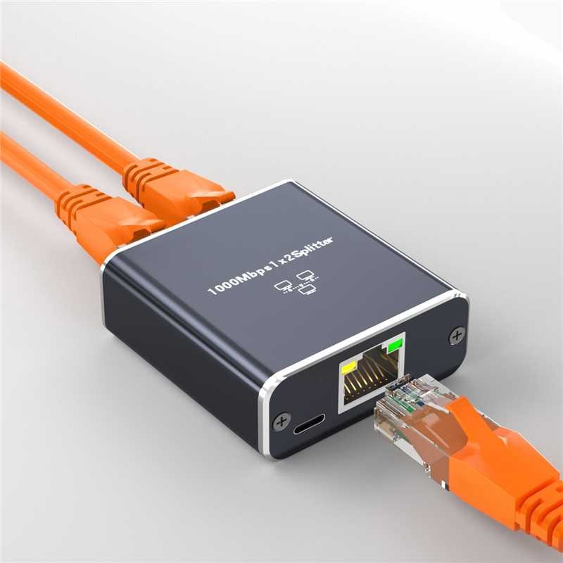 Gigabit Network Splitter 1-to-2 Network Switch Gigabit 1-in-2-out Converter Adapter RJ45