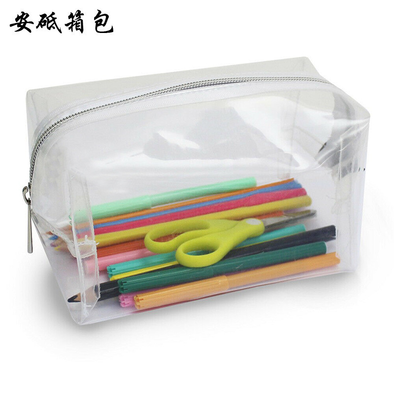 New Transparent Handheld Cosmetic Bag Cosmetic Storage Bag Large Capacity Pencil Case Pencil Bag Waterproof Portable