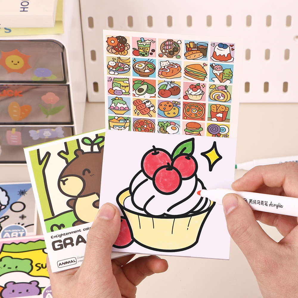 Cartoon portable coloring book kindergarten children coloring book 25 sheets mini watercolor coloring book painting graffiti book