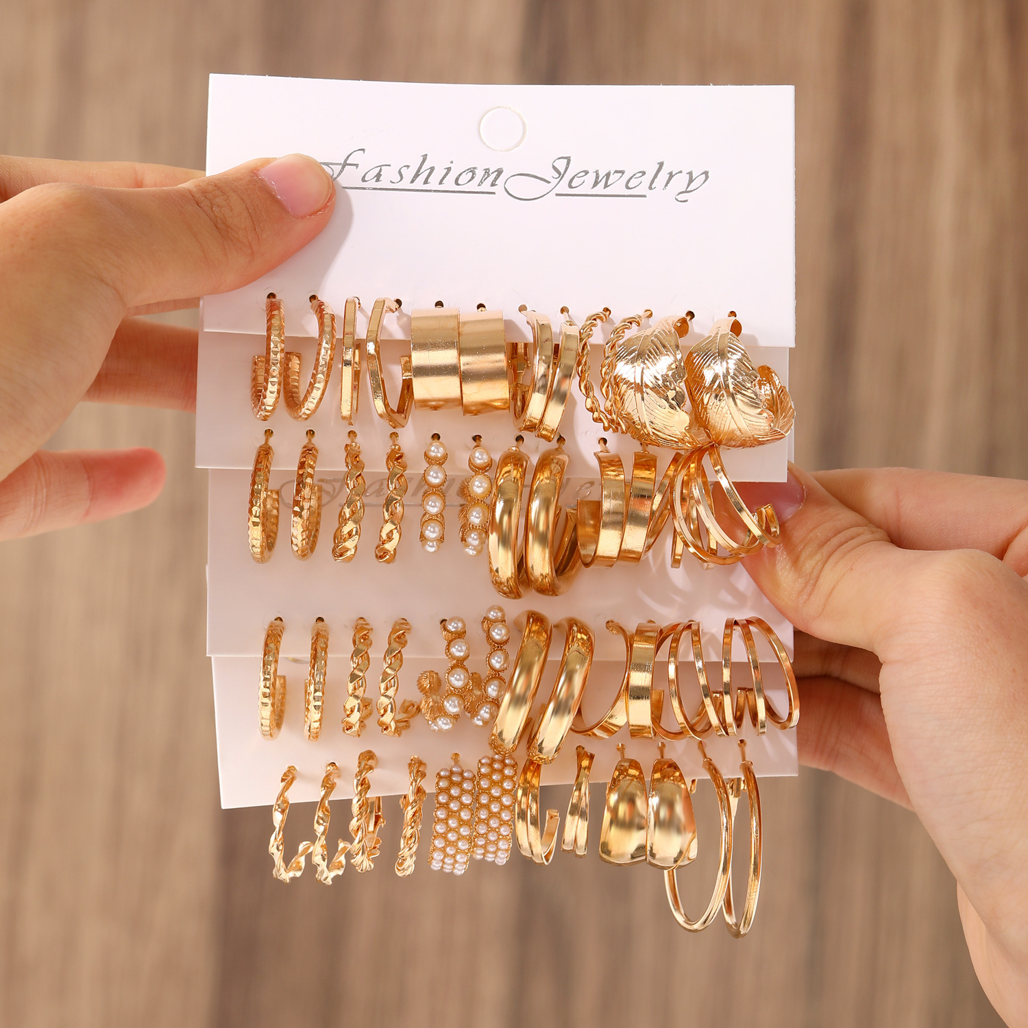 Geometric Earring Set Women Pearl Earring Hoop Earrings Card Set Alloy Earrings Set