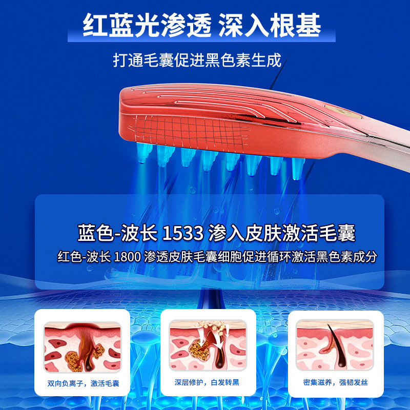 New Black Technology Hair Nourishing Comb Improves White Hair Massage Comb Nourishing Black Red Blue Light Hair Growth Instrument Hair Care Laser Comb