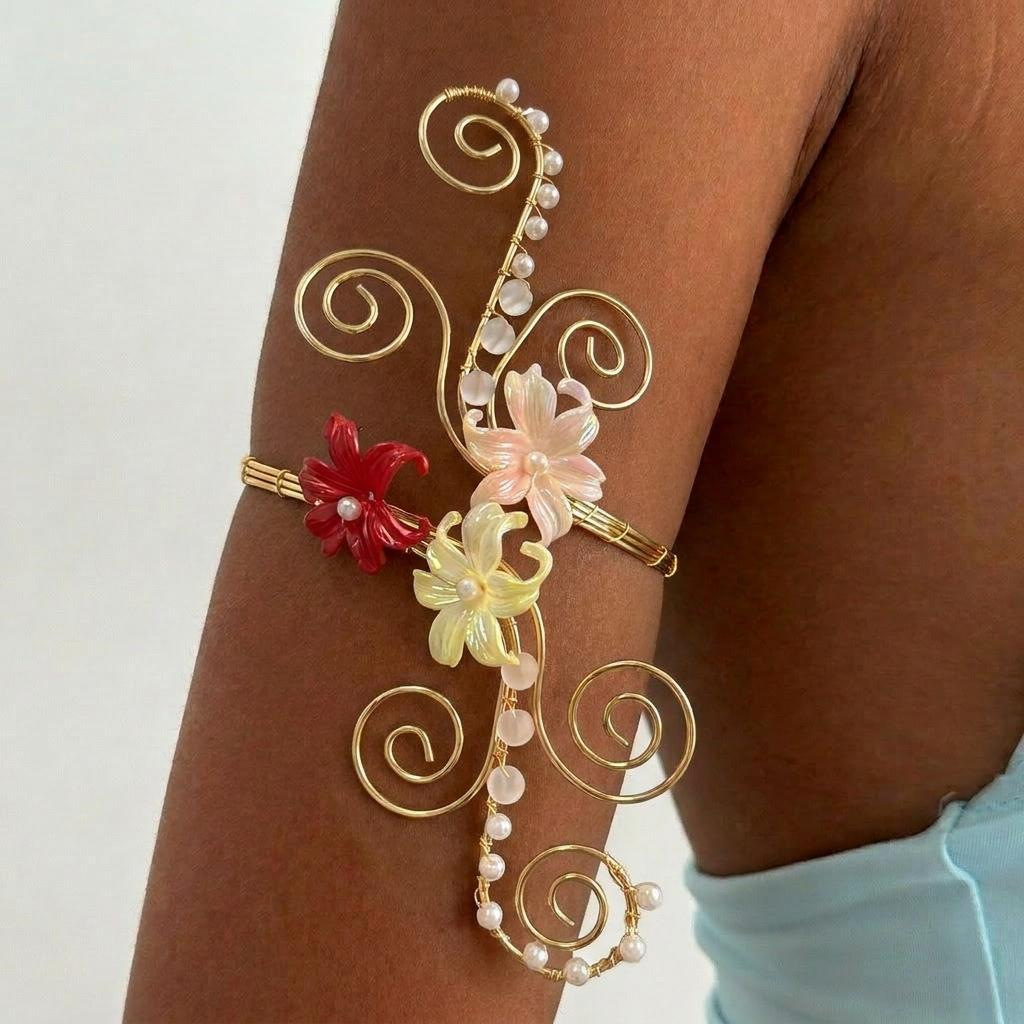Flower Arm Bracelet Women Exaggerated Geometric Irregular Open Bangle Arm Ring Vacation Style Accessories