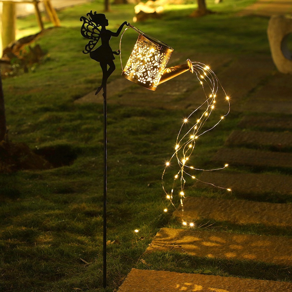 New Solar Kettle Light Iron Art Waterfall Light Garden Landscape Outdoor Decorative Courtyard Light