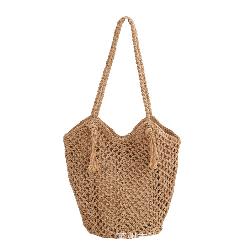 Cotton woven bag hook woven tote bag tassel shoulder bag knitted bag beach bag women's commuting tassel bag