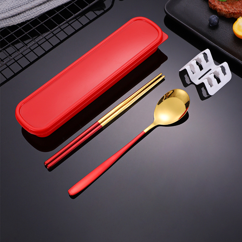 Stainless steel cutlery set chopsticks spoon three-piece Nordic portable outdoor travel student cutlery gift