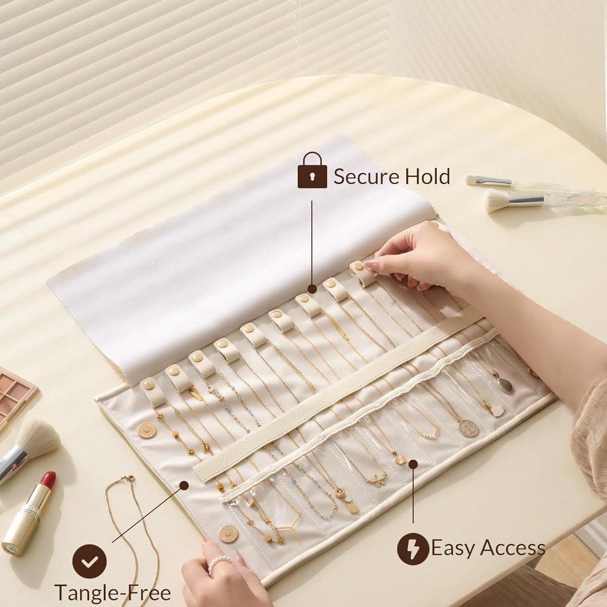 Roll-up Jewelry Storage Bag Anti-oxidation Necklace Storage Roll Cloth Folding Earring Ring Storage Bag Portable