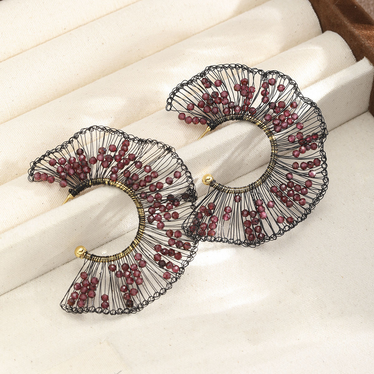 NALA Handmade Copper Wire Woven Fan-shaped Earrings Women Feel Earrings