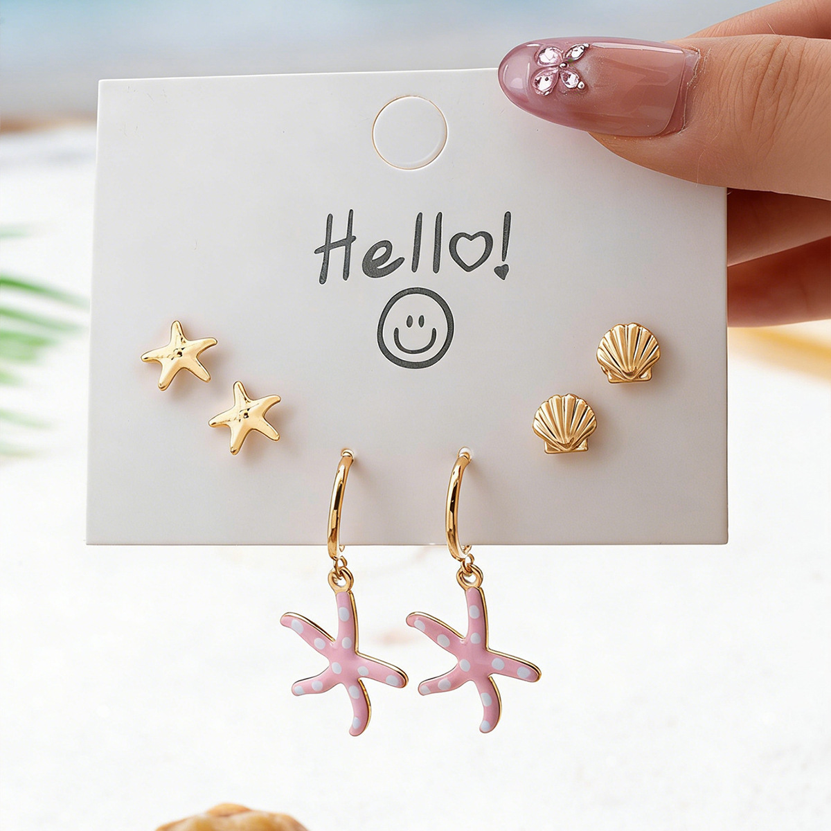 Qingdao Daiwei Starfish Small Fish Shell Fruit Set Earrings, Suitable for Women's Vacation Wear