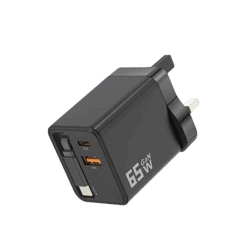 PD65W GaN Charger Retractable Cable Flash Charging Phone Fast Charging Head for Apple Laptop