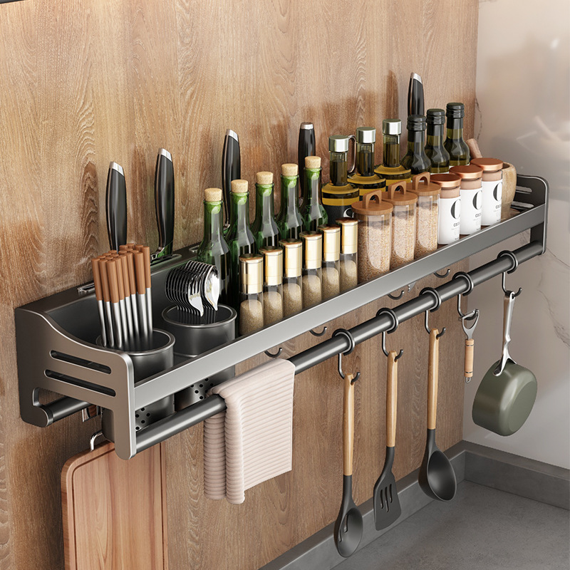 304 Stainless Steel Storage Rack No Drilling Seasoning Rack Chopstick Knife Rack Supplies Storage Rack Wall-Mounted Home