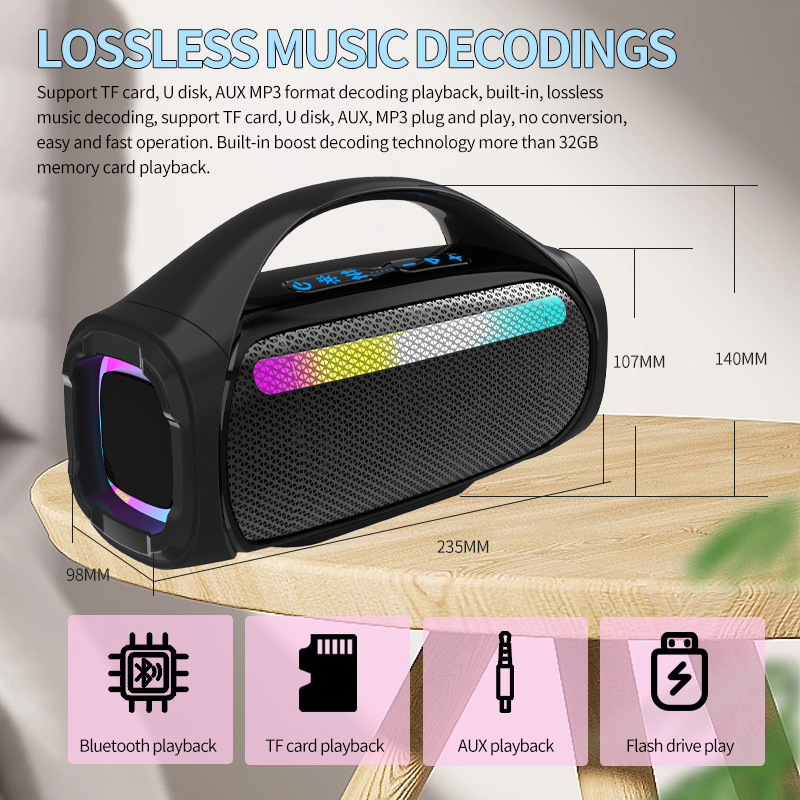 New 60W High-Power Outdoor Bluetooth Speaker with RGB Rhythm Lighting and Ultra-Powerful Subwoofer—Outdoor Wireless Speaker