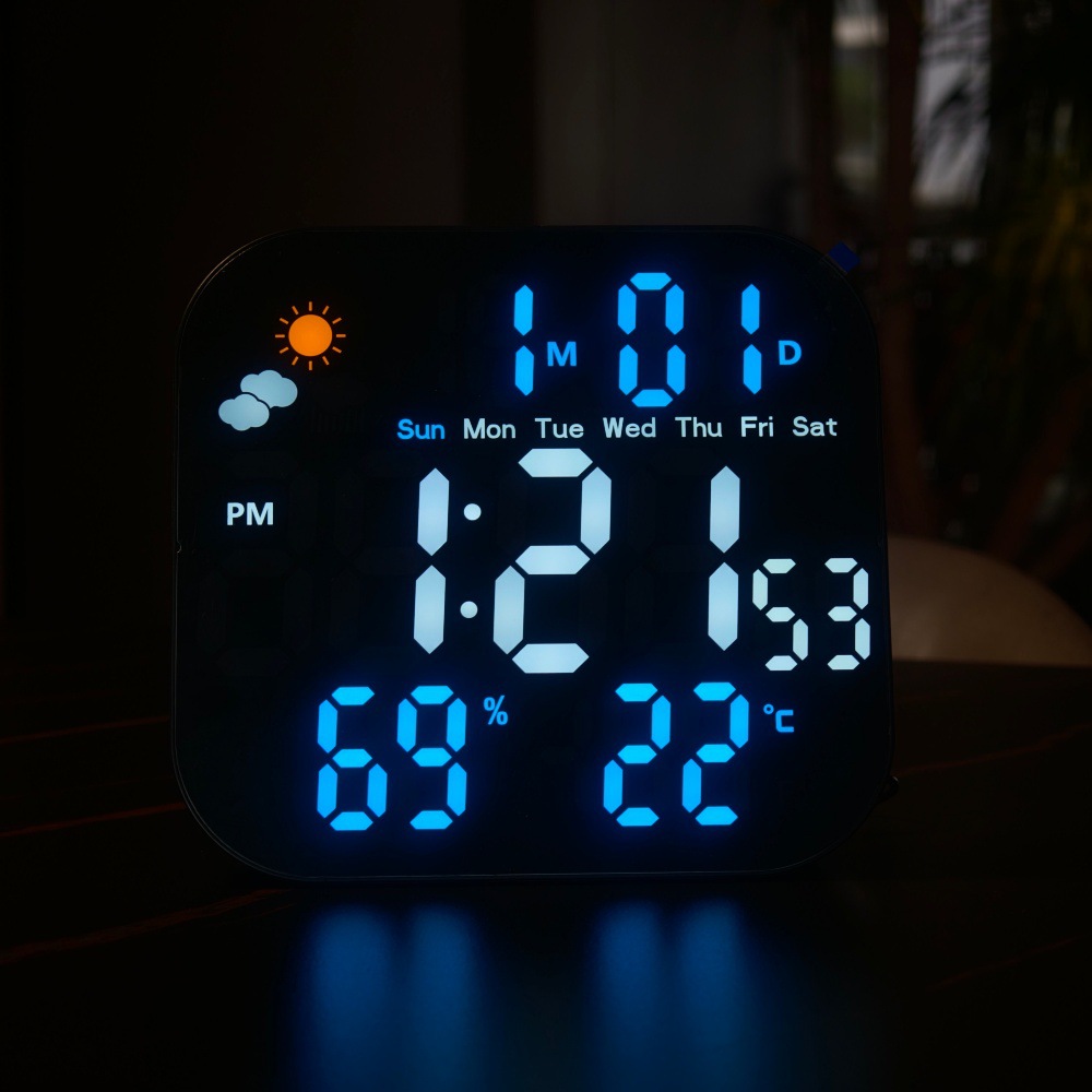 Cross-border Multifunctional Clock LED Electronic Clock Living Room Weather Temperature Display Wall Clock Hanging or Standing Dual-Use Clock