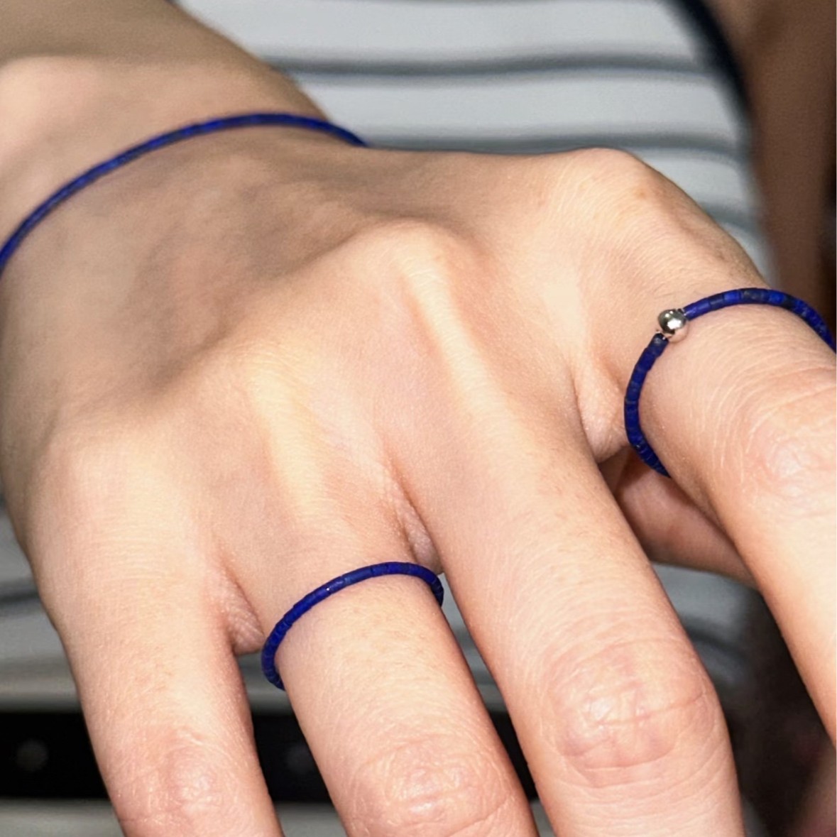 Ultra-fine 1mm lapis lazuli Klein blue S925 sterling silver ring hand-made tattoo sense plain ring for women