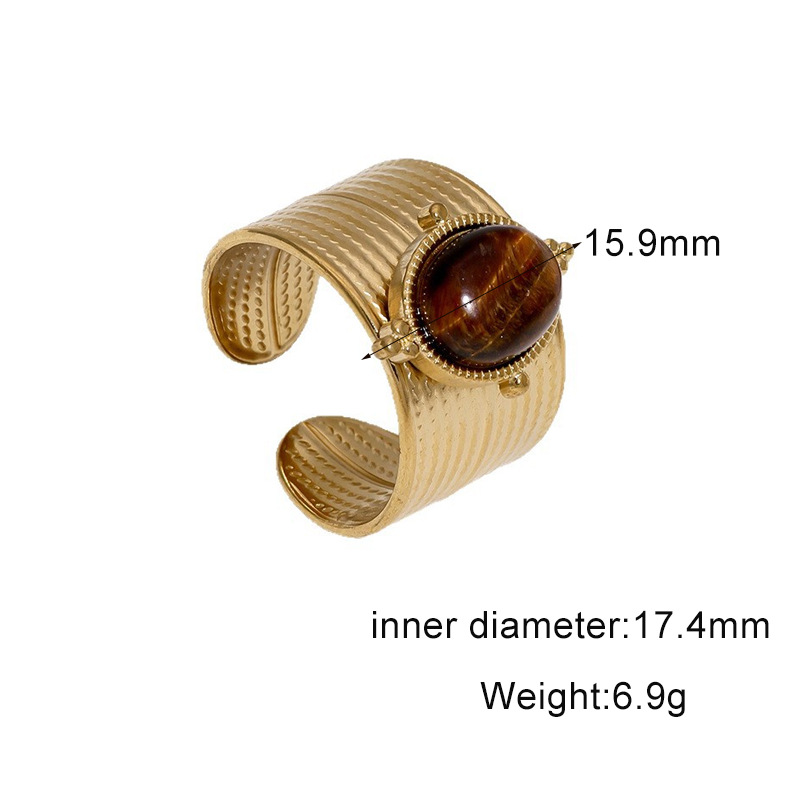Titanium steel open ring 18k gold stainless steel tiger eye stone hand jewelry