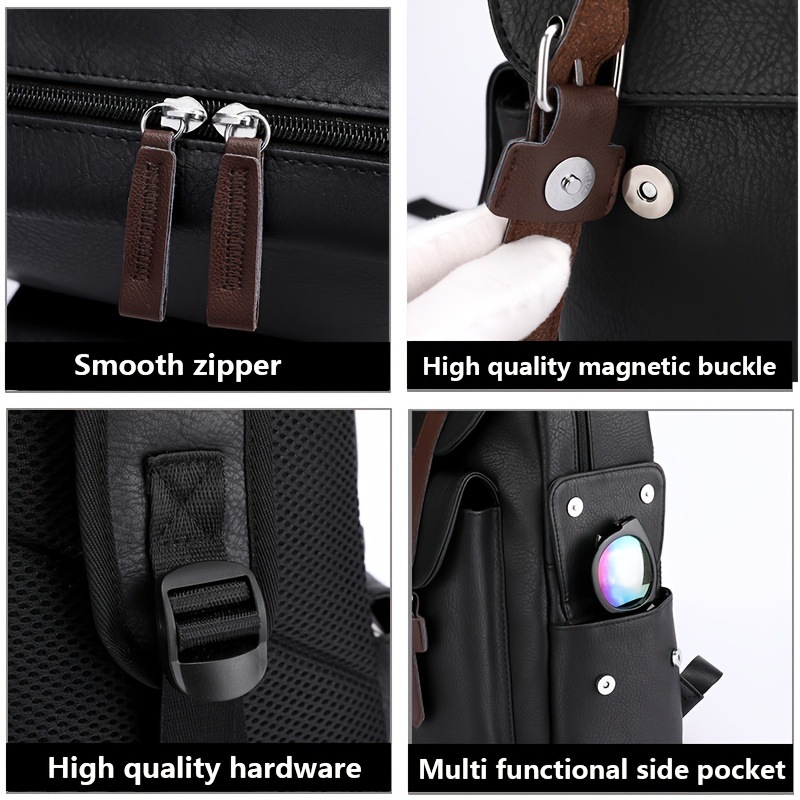 Business double-shoulder bag women and men simple soft PU laptop bag new travel large capacity backpack