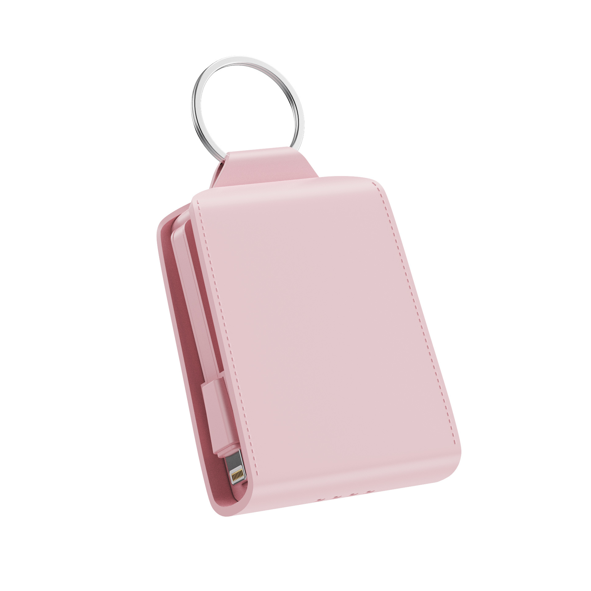 New Mini Keychain Power Bank Dual Cable 2000MAH Leather Patch Portable Mobile Power