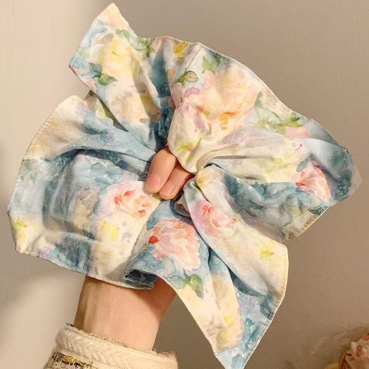 1#油画风碎花方巾发圈约22cm