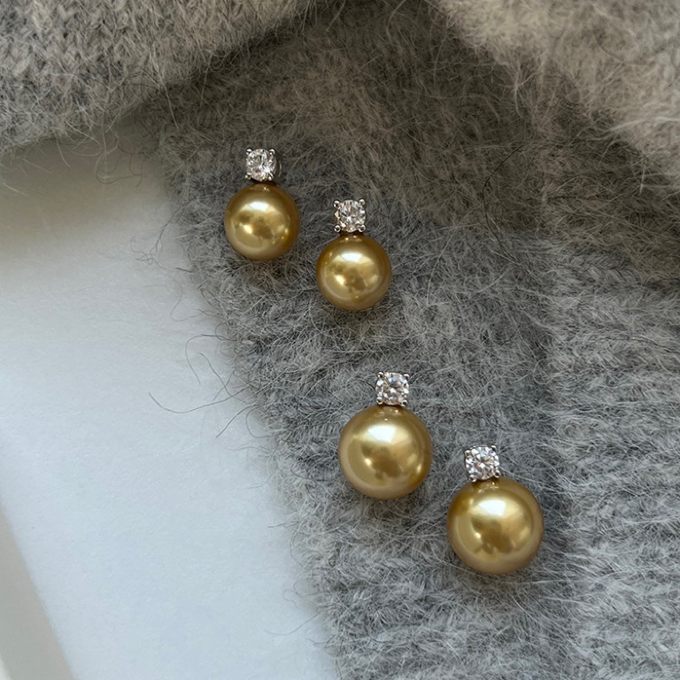 925 silver needle mirror artificial Tiannu Daifei pearl ear studs princess zircon earrings