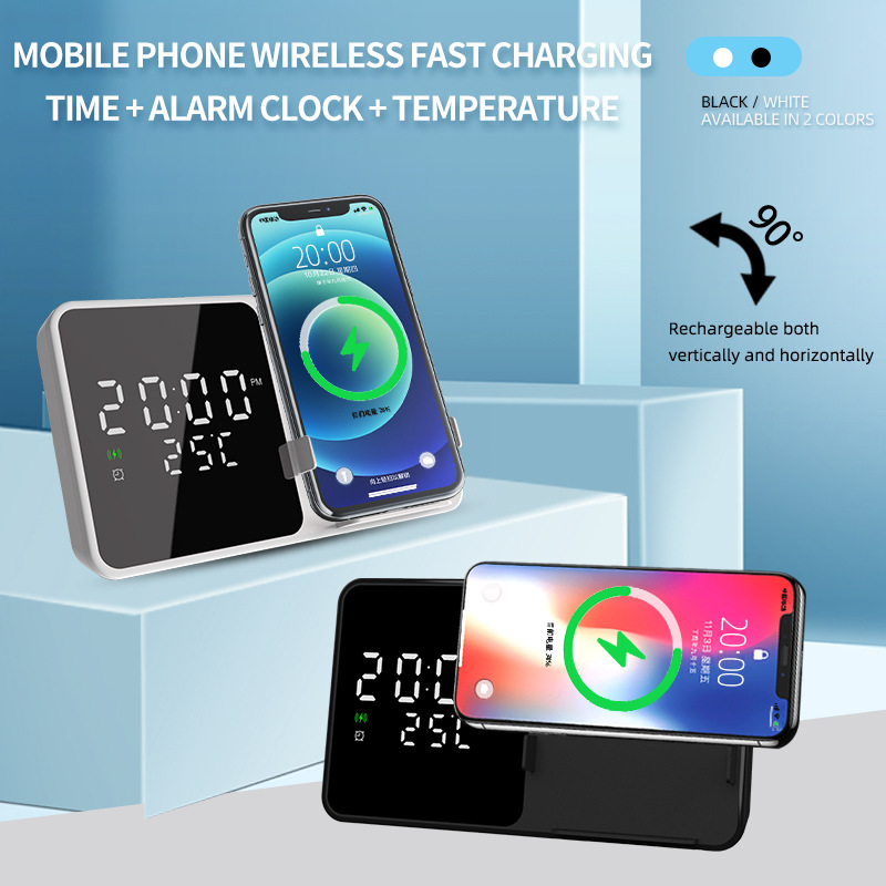 2026 New 15W Clock Alarm Wireless Charger Phone Stand Wireless Fast Charger Thermometer Wireless Charger