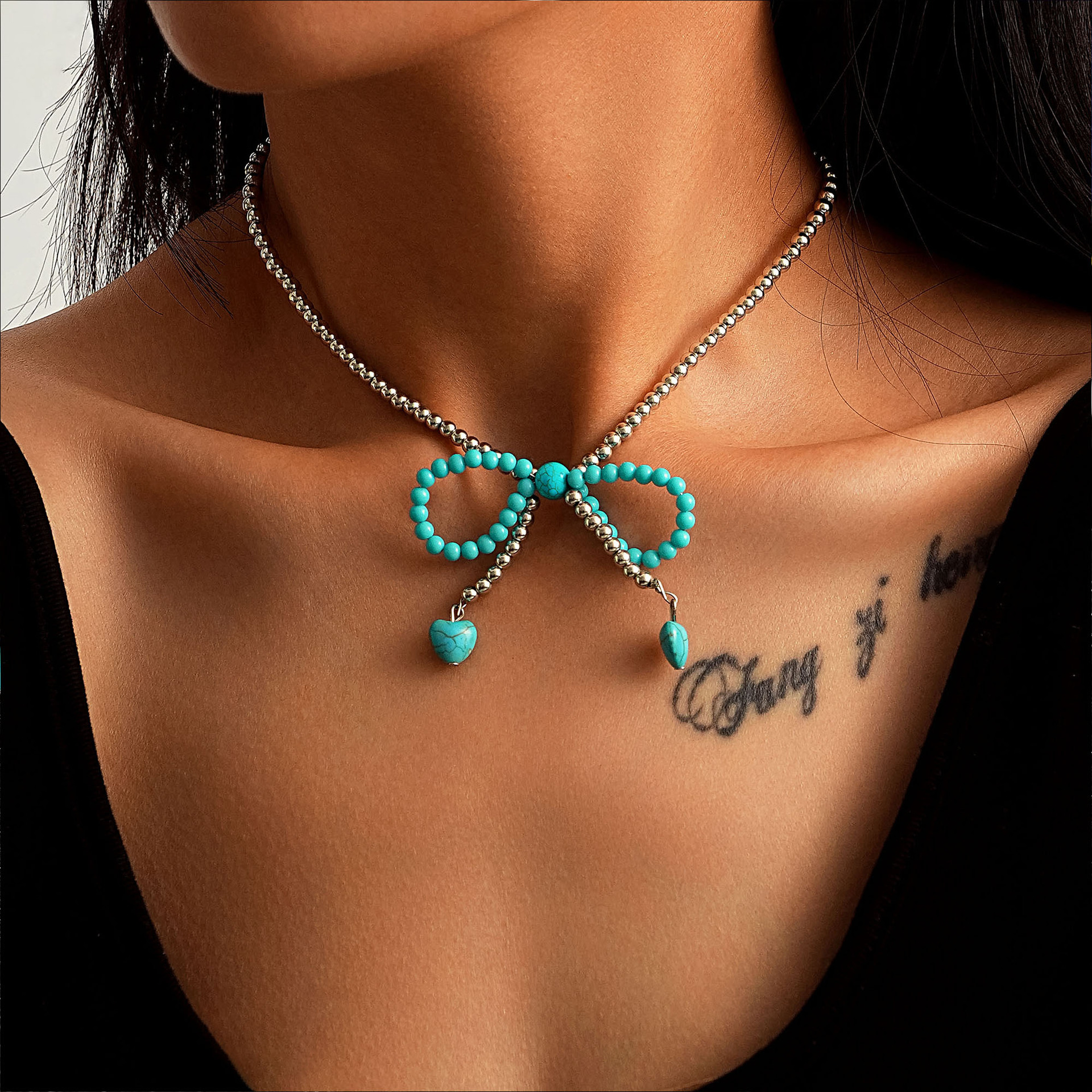 Big Brand Necklace Turquoise Bohemian White Green Flower Necklace