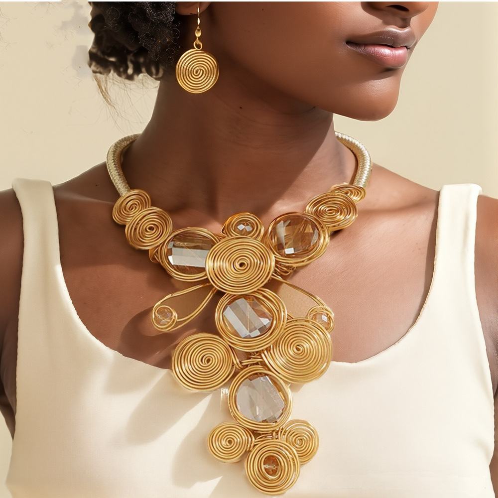 Exaggerated gemstone aluminum wire woven necklace set big brand handmade accessories necklaces