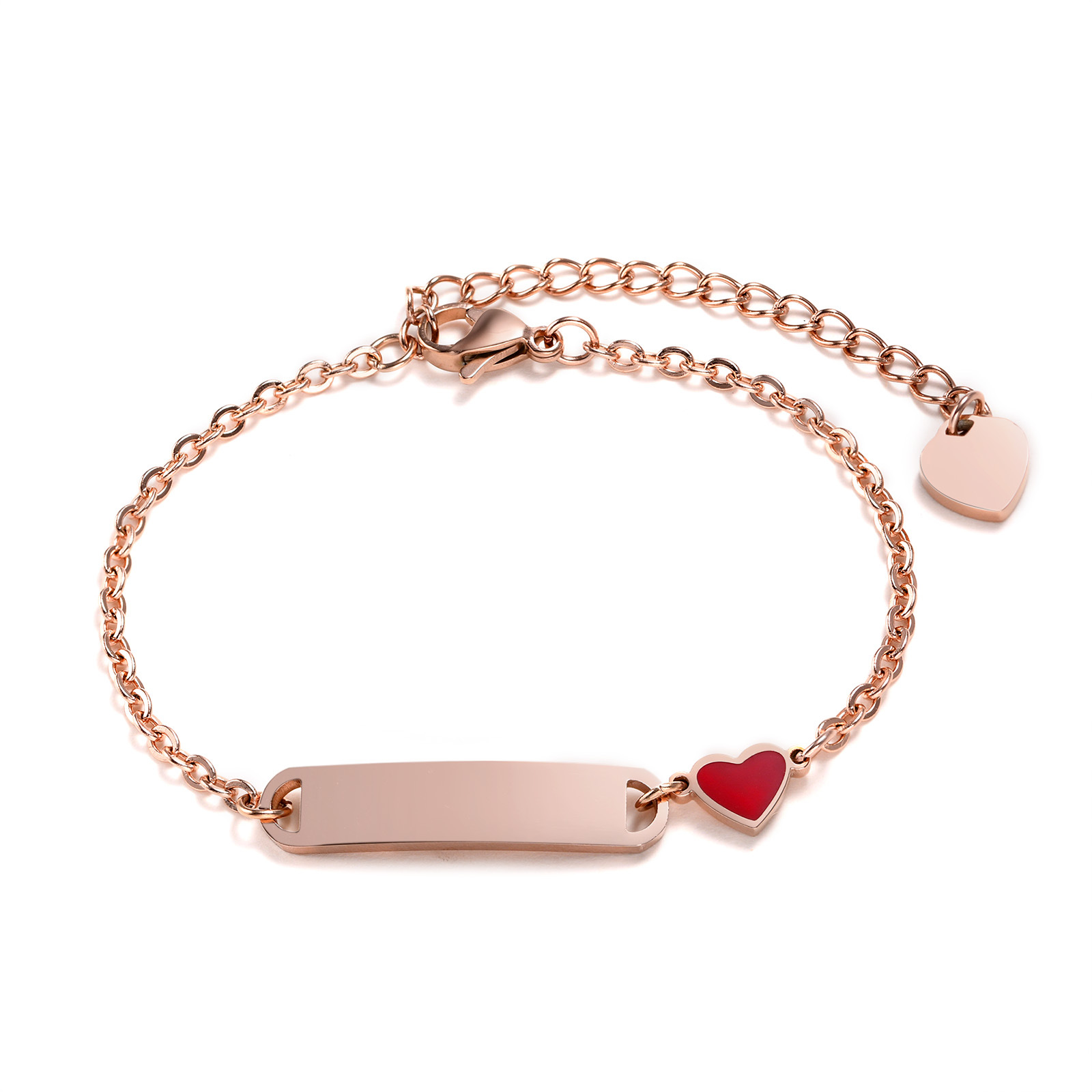 Women's Stainless Steel Bracelet Children's Blank Curved Plate Heart Titanium Steel Epoxy Bracelet Engravable DIY Huanmu