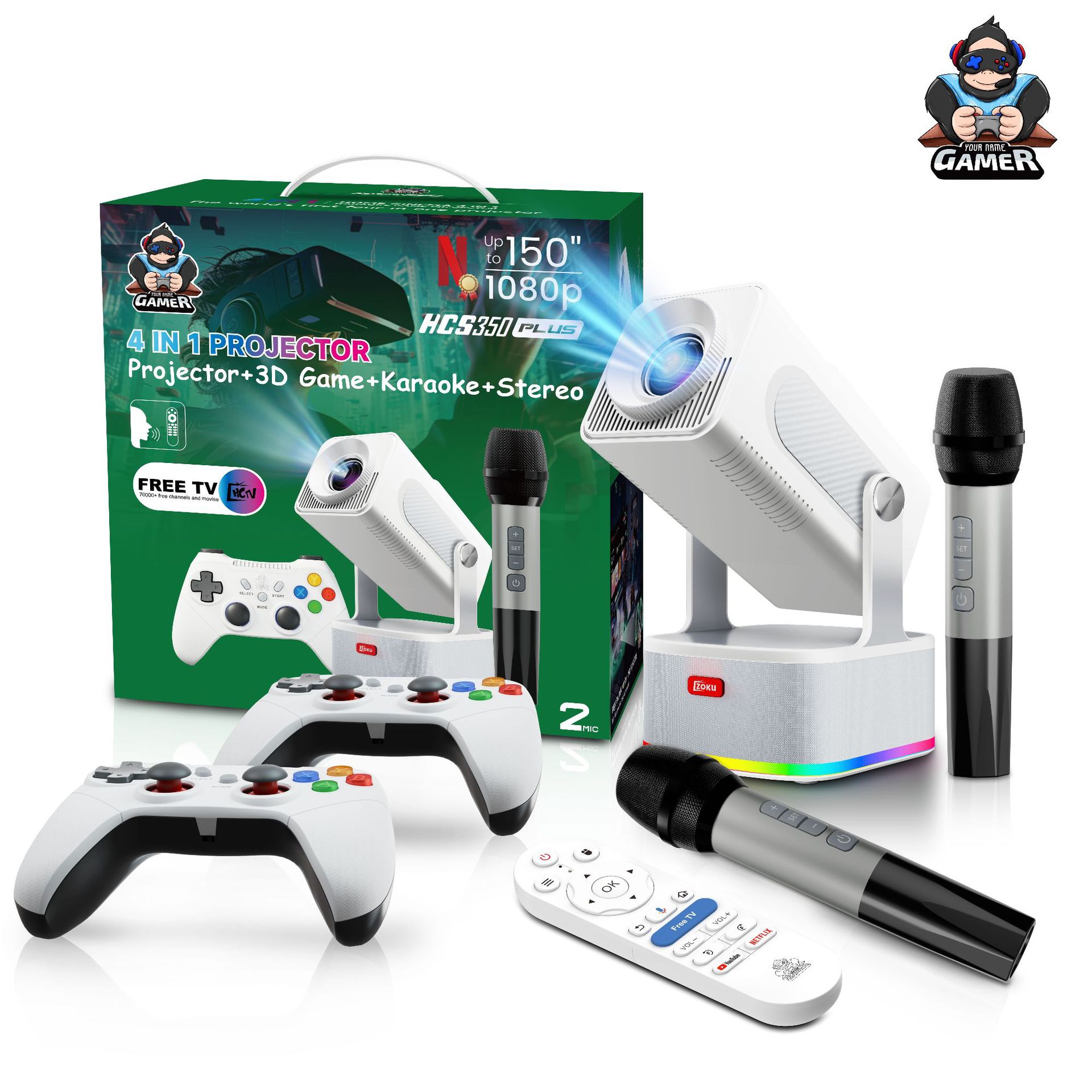 New HCS350plus Projector Game KTV Home Theater 1080P Android HD Smart Projector