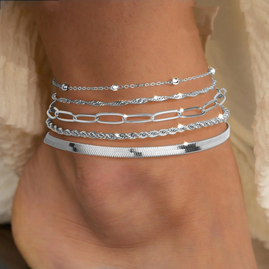 Bohemian Cuban Chain Set Anklet Simple Ankle Chain Seed Bead Adjustable Anklet
