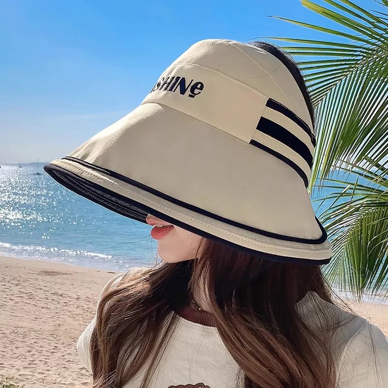 Striped Wide Brim Fisherman Hat for Women, Autumn, Foldable Casual Sun Hat, Outdoor Sun Protection Hat