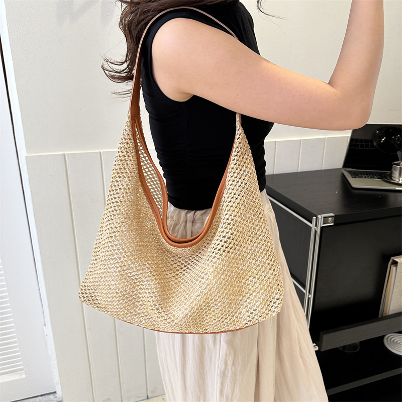 Straw woven large capacity casual bag 2026 summer woven single shoulder underarm bag tote bag