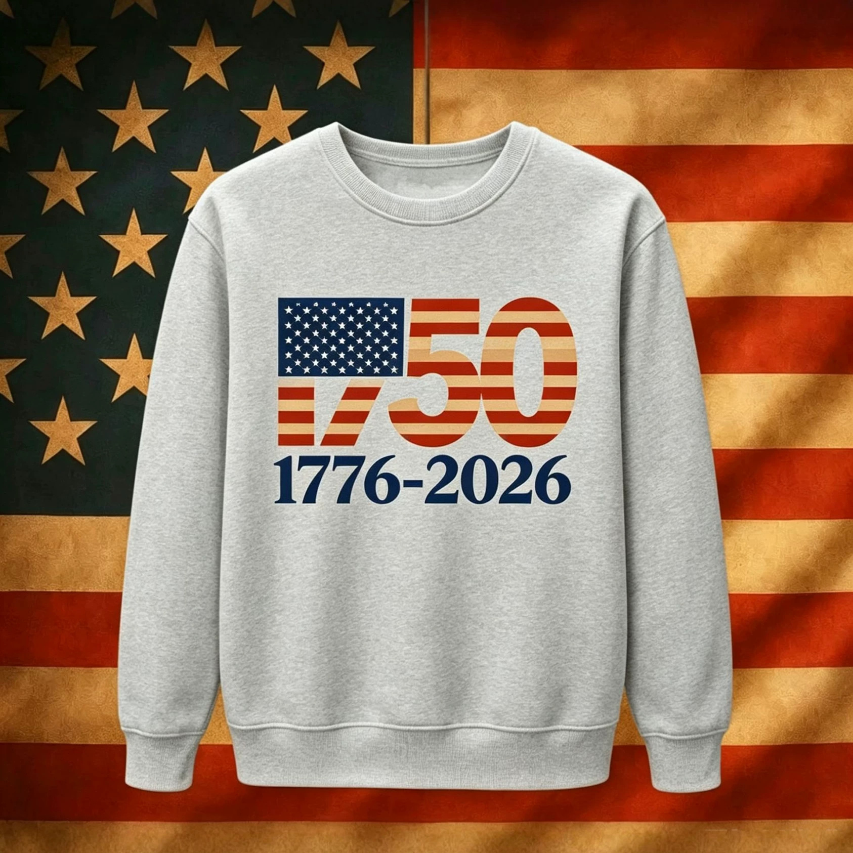 USA Digital American Flag Hoodie Independence Day No Hood Round Neck Fleece Hoodie