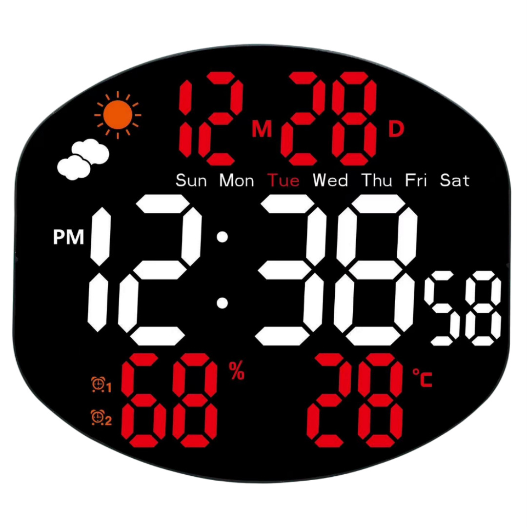 10-inch Round Large Screen Digital Electronic Clock Remote Control LED Alarm Clock Display Weather Temperature Humidity Calendar Wall Clock