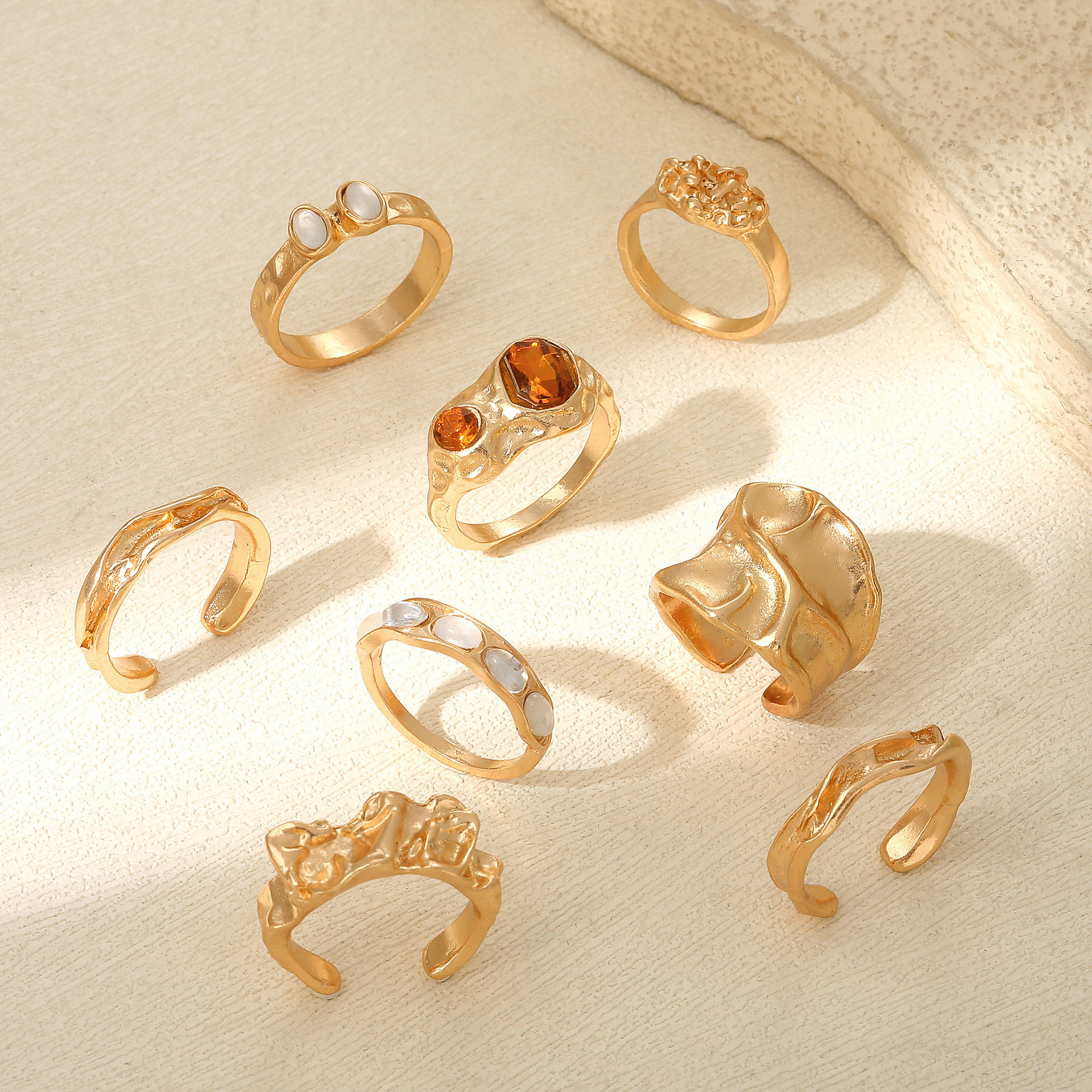 Geometric Alloy Ring Irregular Diamond Ring Set for Women
