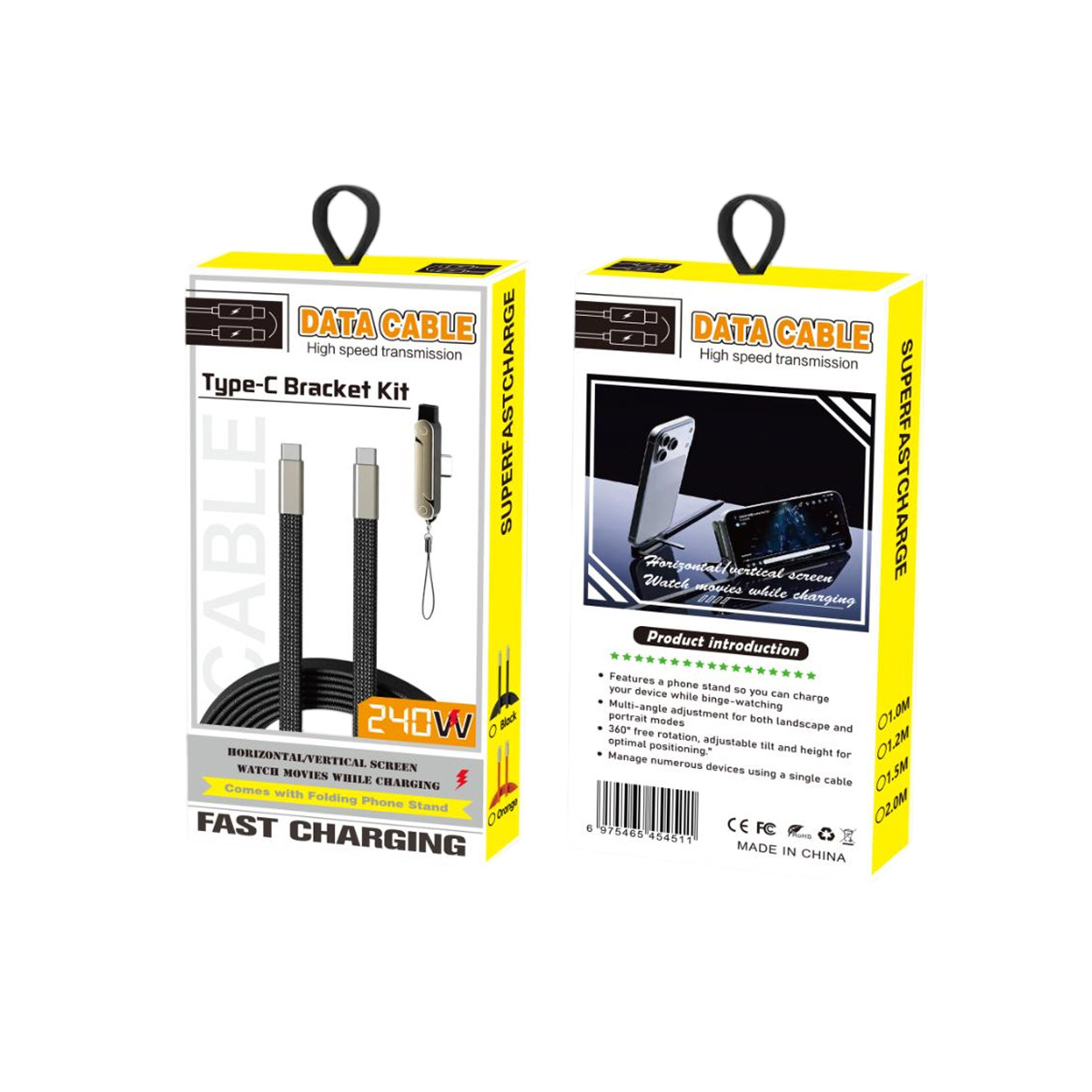 240W Stand Fast Charging Data Cable for Apple Android Phone Tablet Charging Cable