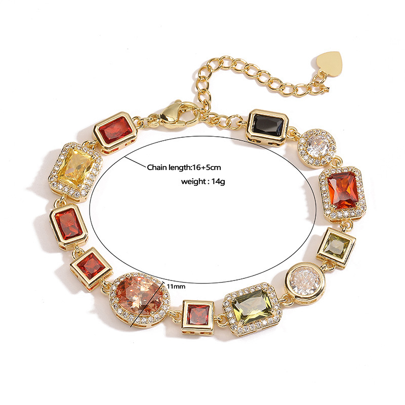 Geometric Inlaid Colorful Diamond Choker Necklace, Bracelet, and Necklace Set in Palace Style