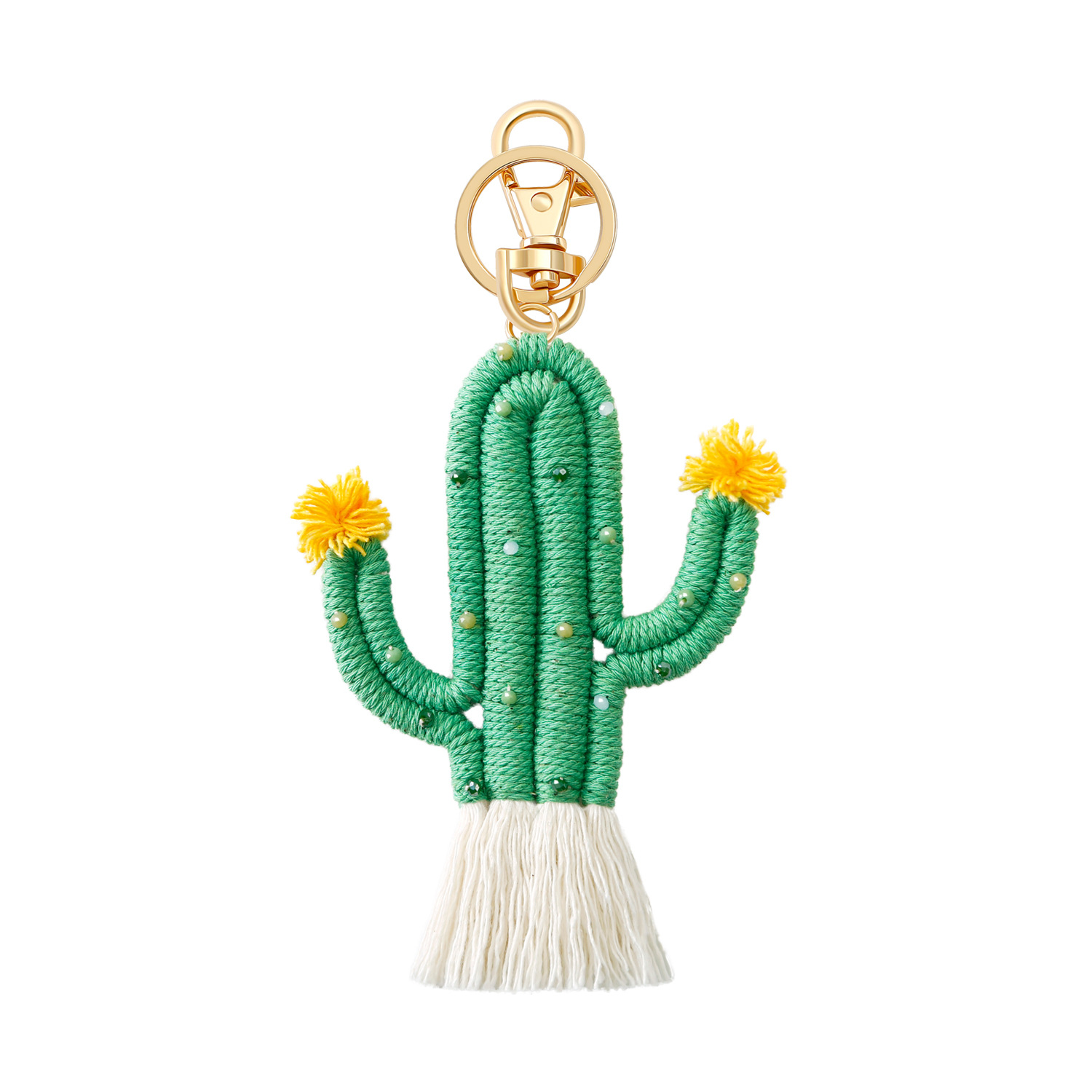 Green Plant Cactus Keychain Bohemian Seed Bead Handwoven Handmade Bag Pendant
