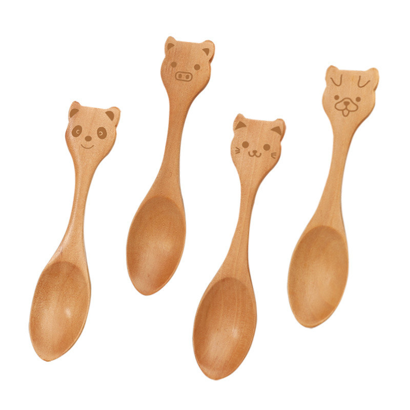 Hebe wood dessert spoon, seasoning jam spoon, wooden children's tableware small spoon, cute cartoon eating wooden spoon