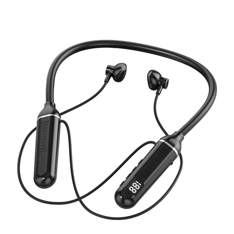 Neckband Bluetooth digital display earphones, long battery life, wireless stereo, in-ear, gaming low latency, sports style