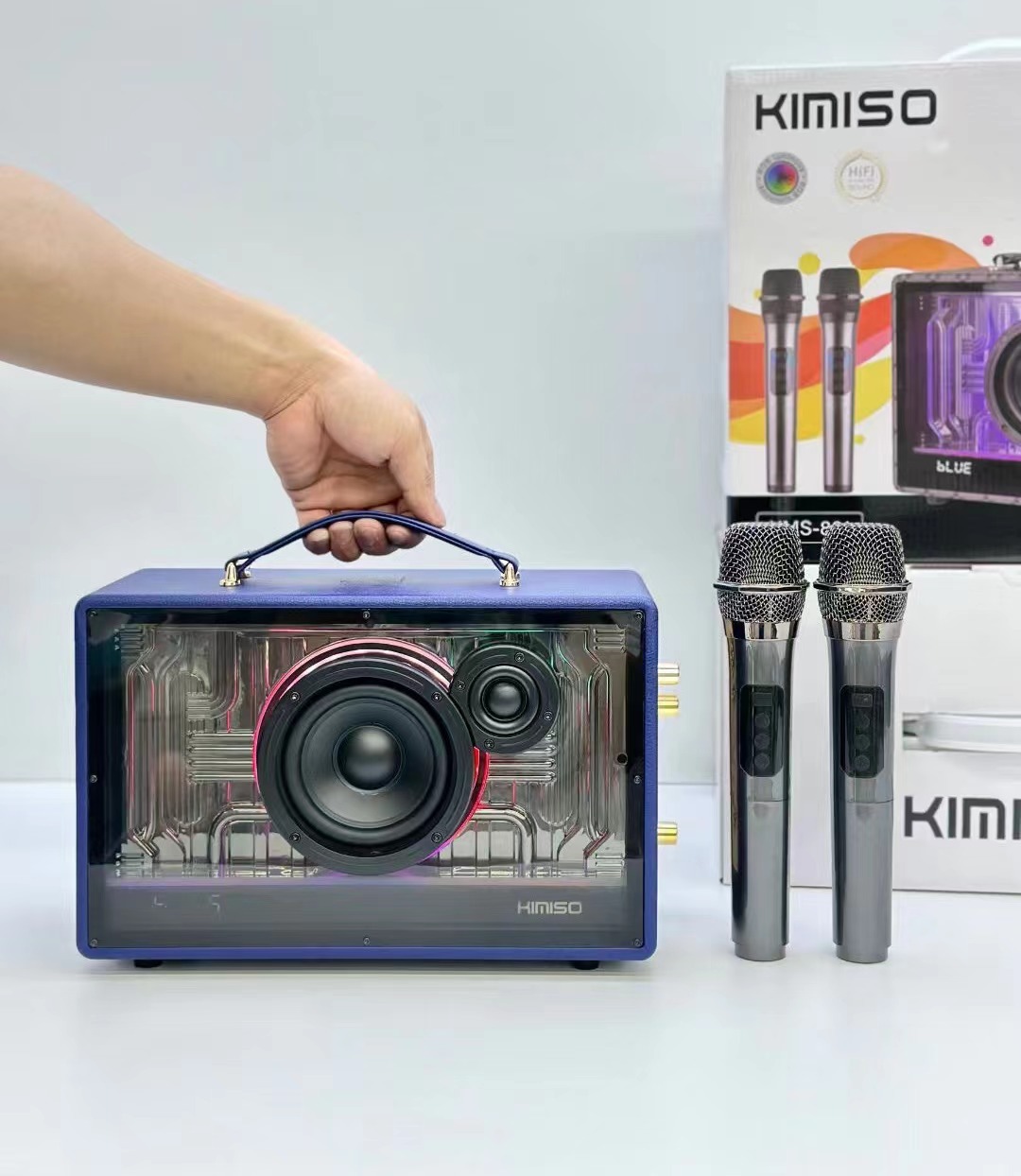 New transparent mechanical RGB light Bluetooth speaker outdoor portable high-quality wireless audio K song microphone